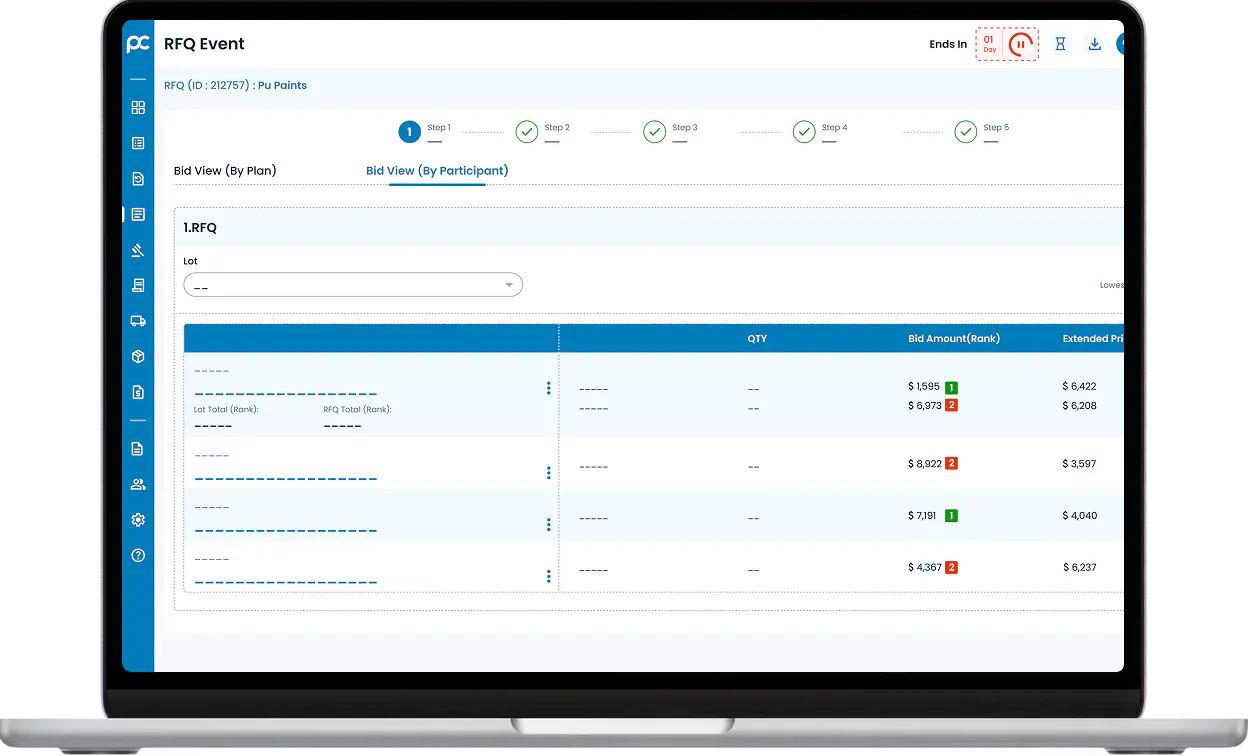 RFQ software dashboard